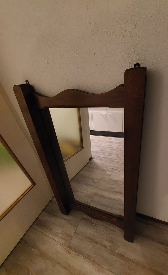 Image 1 of Wood Solid Mirror With 2 Sturdy Hanging Hooks