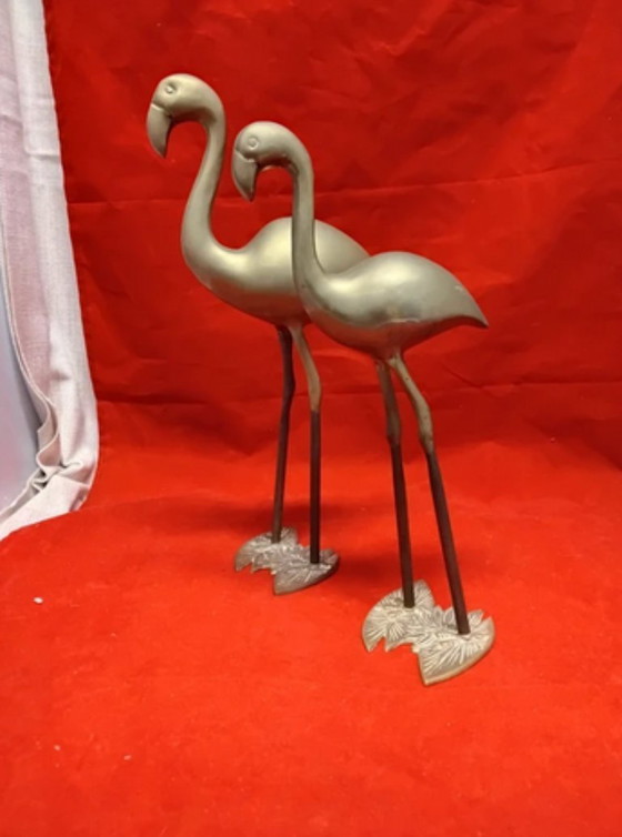 Image 1 of 2x Fenicotteri in ottone vintage Hollywood Regency