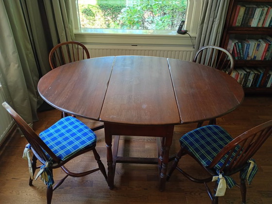 Nostalgic English gateleg table with 6 matching chairs – Dining tables, Textile, Wood (photo 3 of 7)