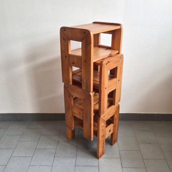 Image 1 of SET OF 4 VINTAGE 1970S PINE SIDE TABLES/BEDSIDE TABLES/LUGGAGE RACK/STOOFS