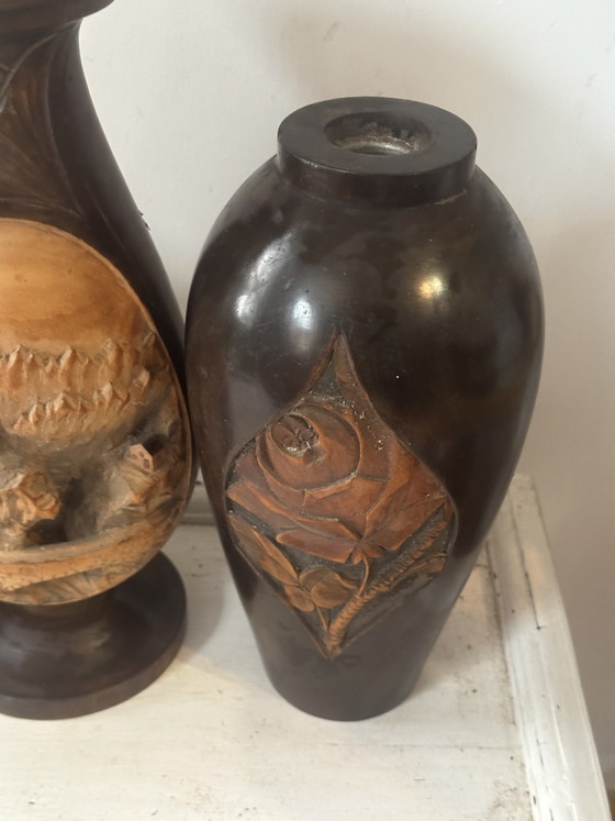 Set di 5 vasi/portacandele in legno vintage di metà secolo – Artisanat mid-century, Oggetti decorativi, Wood (photo 6 of 15)