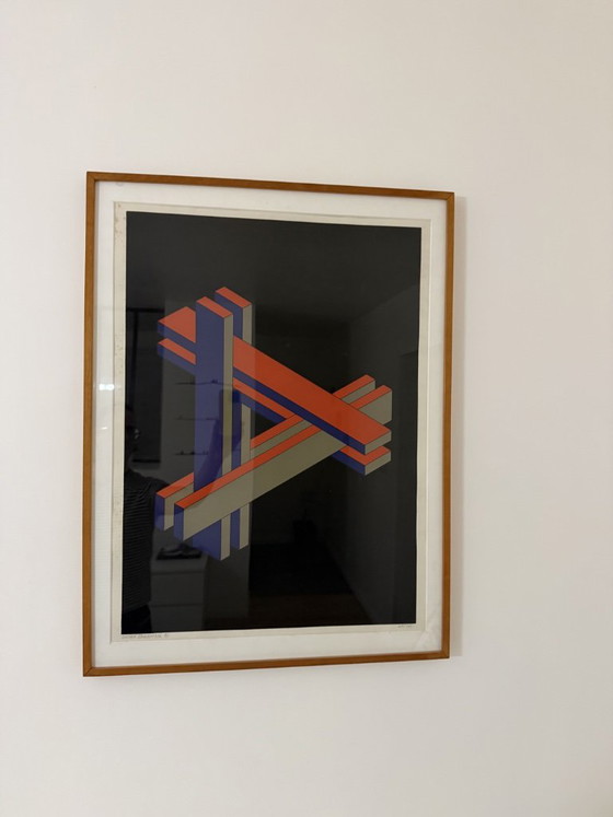 Numbered Space Age Kinetic Serigraph, Souloumiac, Vasarely style, Lithographs & prints, Paper, Wood, Orange (photo 2 of 11)