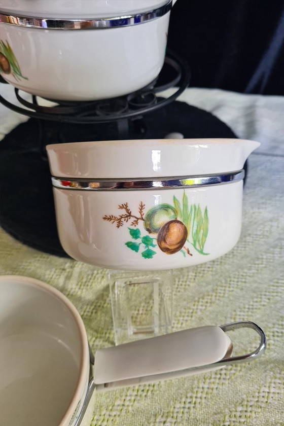 Image 1 of 3x Kochtöpfe aus Aluminit von Limoges, Frankreich, Marke Frugier, hochglanzpoliertes Haviland-Porzellan.