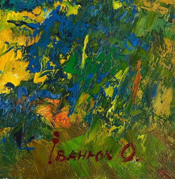 Image 1 of Original Oil Painting Evening Nature Landscape Silence In The Shade Of Old Willows
