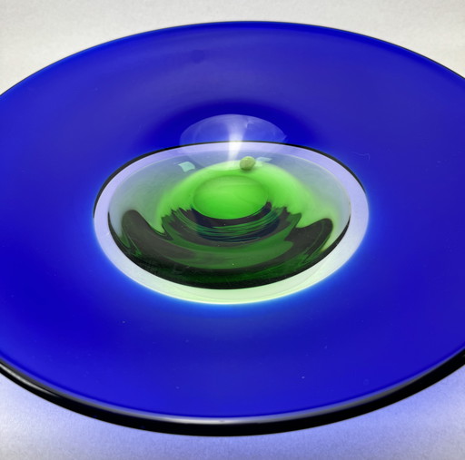 Vintage Beranek glass art bowl blue-green (Czech Republic)
