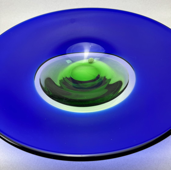 Image 1 of Ciotola d'arte in vetro Beranek vintage blu-verde (Repubblica Ceca)