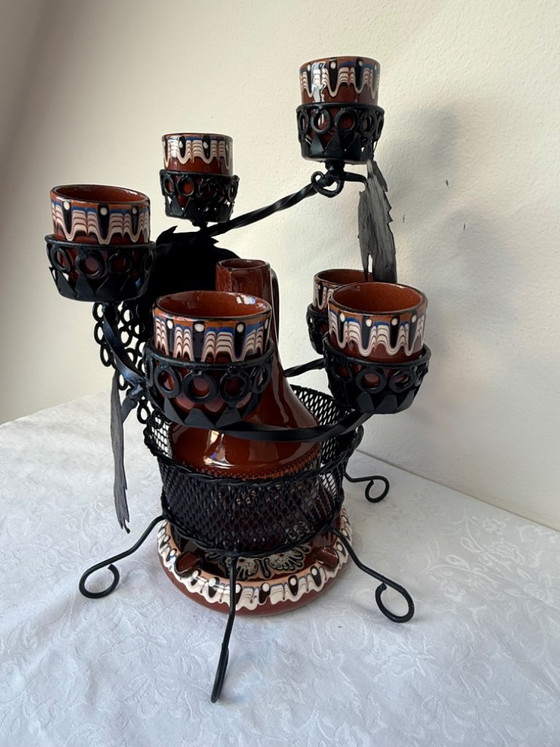 Juego de decantador de cerámica Troyan con soporte de hierro forjado, 6 tazas y cenicero. – Vasos y jarras (photo 11 of 13)