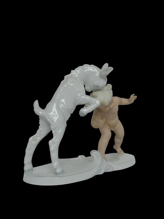 Image 1 of Schaubach art deco porcelain figurine putto with goat UK1aEb