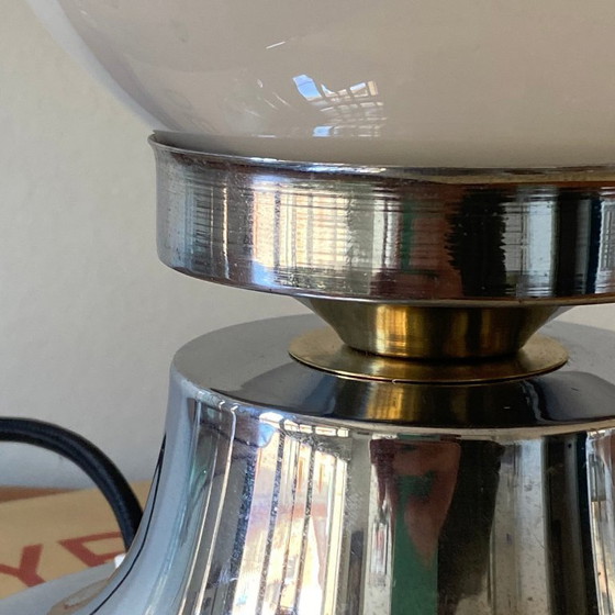 Image 1 of Vintage Murano glazen bollamp van Mazzega met verchroomd metalen frame