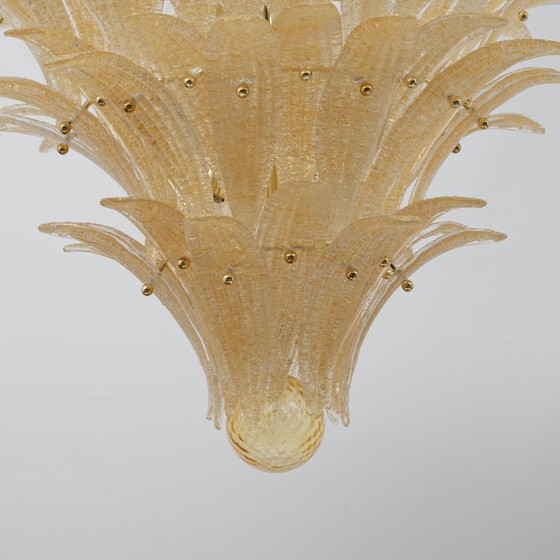 Image 1 of Barovier & Toso Style Gold-Palmette Murano Glass Pendant Chandelier