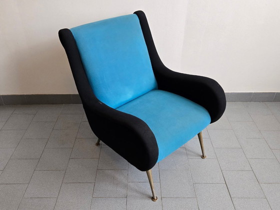 Image 1 of Vintage fauteuil uit 1950, rockabilly wollen jersey, DLG Marco Zanuso Arflex jaren 50