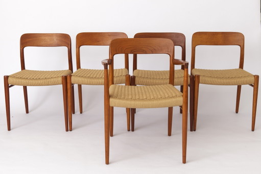 5 Niels Moller Chairs, Model 75, 1950S, Danish Vintage Teak