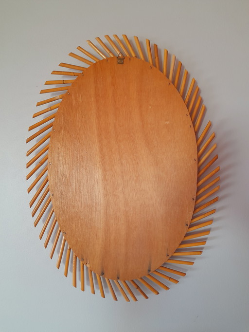 Oval rattan and bamboo mirror 1960