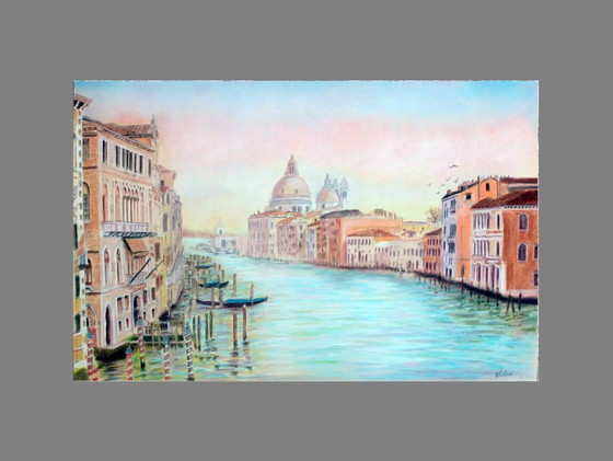 Image 1 of Drawing of the Grand Canal. Venice drawing. Painting of Venice's Grand Canal. Grand Canal drawing. Venice painting. New.