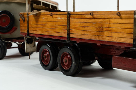 Image 1 of IFA W50 Vintage Wood and Metal Model Truck with Tarpaulin Trailer (1970-1980) Handmade