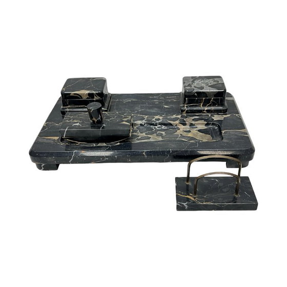 Image 1 of Art Deco Executive Desk Set, Italian Portoro Marble, 1930s, Good Condition.