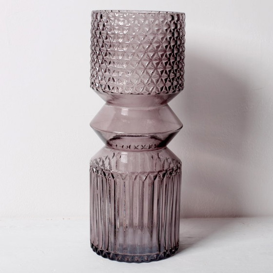 Image 1 of Smoky Purple Glass Vase: Mid-Century Modern Italian Pressed Glass