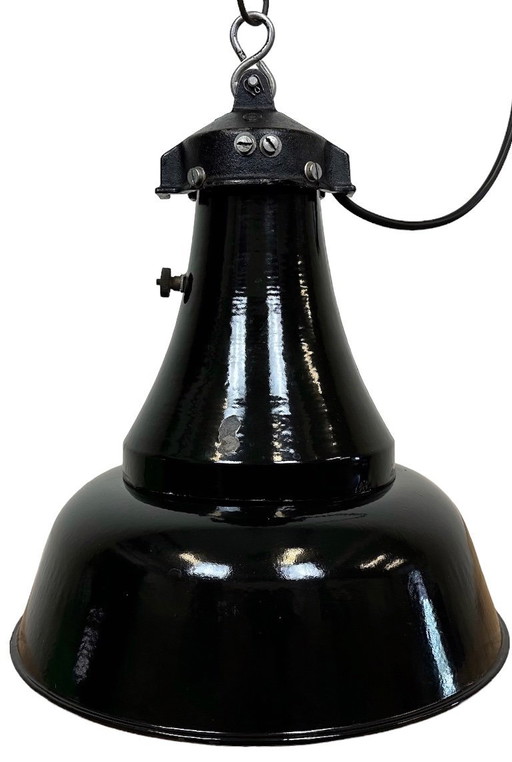 Industrial Black Enamel Bauhaus Pendant Lamp, 1930s