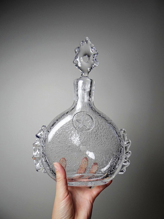Image 1 of Carafe à cognac Daum France croix de Lorraine en cristal bullé, années 1960-70