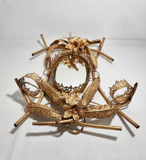 Image 1 of Oval Brass Mirror. Spain, 1940s.