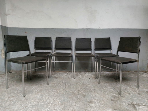 6x Vintage skai eetkamerstoel