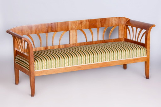 Divano Biedermeier restaurato, in legno di ciliegio e abete rosso, con finitura lucida, Austria, anni 1820. – banken, Velvet