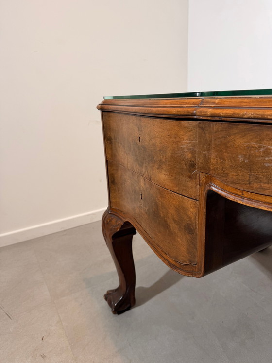 Antique Burr Walnut Partner’s Desk with Glass Top "chippendale" (photo 6 of 7)