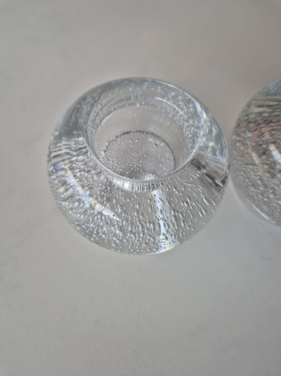 Vintage Kosta Boda ‘Sunflower’ Candle holders • Göran Wärff • Set of 2, Glass, Transparent (photo 2 of 5)