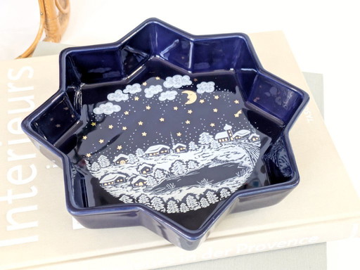 Piatto di Natale Waechtersbach anni '80 | Porcellana blu cobalto a forma di stella | Germania Ovest