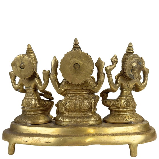 Pesada estatua india de altar de latón de Ganesha, Lakshmi y Saraswati - 3 kg (antigua) – Objetos decorativos (photo 5 of 11)