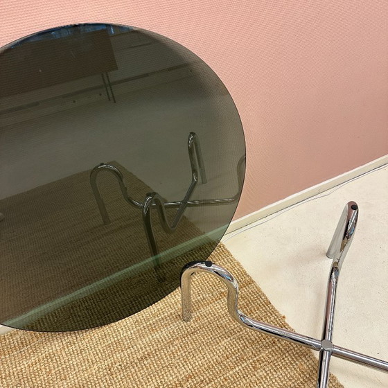 Image 1 of Curved tubular chrome coffee table with round glass top