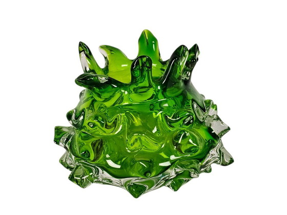 Image 1 of Jan Beranek – „Pickelvase“ – transparentes und grünes Glas – Tschechische Republik – 70er Jahre