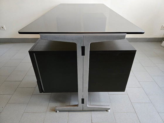 Image 1 of Vintage 1970s desk by Etienne Fermigier for JFR, stainless steel & aluminum, 70s space age