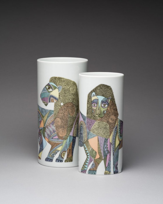 Image 1 of Rosenthal Studio-Line “Lions” Designer Vase Duo Cuno Fischer & Bjørn Wiinblad