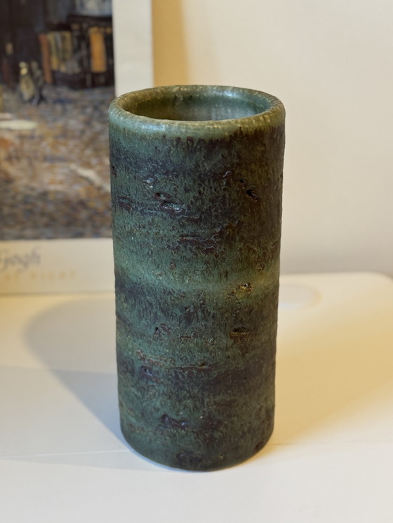 Image 1 of Vintage groene keramiek vaas - studio pottery
