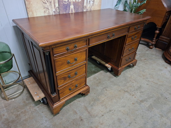 Image 1 of Escritorio clásico de doble cara, mesa de escritura para pareja, estilo Imperio, dimensiones: 150x75cm y 78cm de alto.