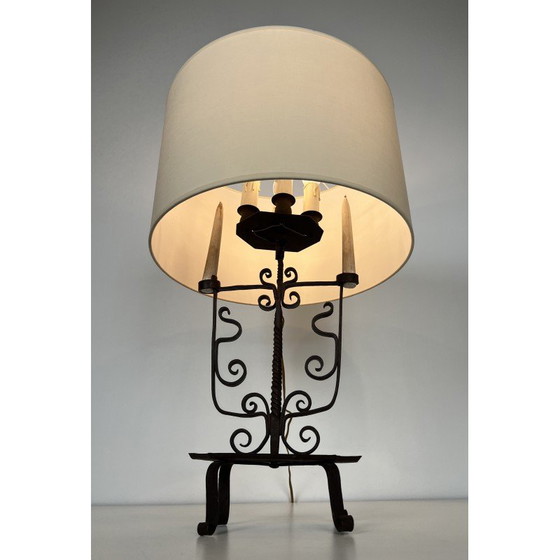 Image 1 of Vintage wrought iron candelabra with 6 lights, France 1950