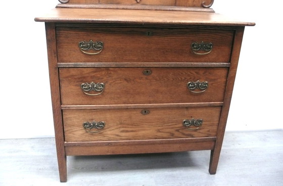 Image 1 of Cassettiera antica con specchio, 3 cassetti e specchio basculante, noce americano, circa 1900