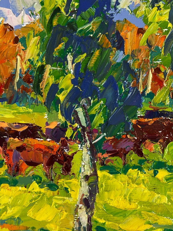 Image 1 of Original Oil Painting Nature Landscape Pasture Autumn Morning in the Meadows