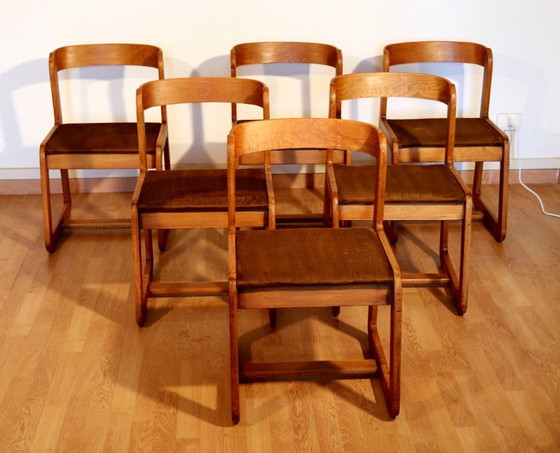 Image 1 of Chaises de salle à manger vintage Willy Rizzo pour Mario Sabot, velours marron, lot de 6, Italie années 1970