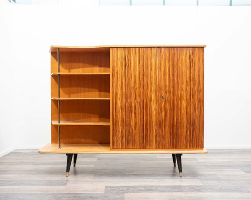 Highboard from the 1950s made of ash and zebrano, with open shelves