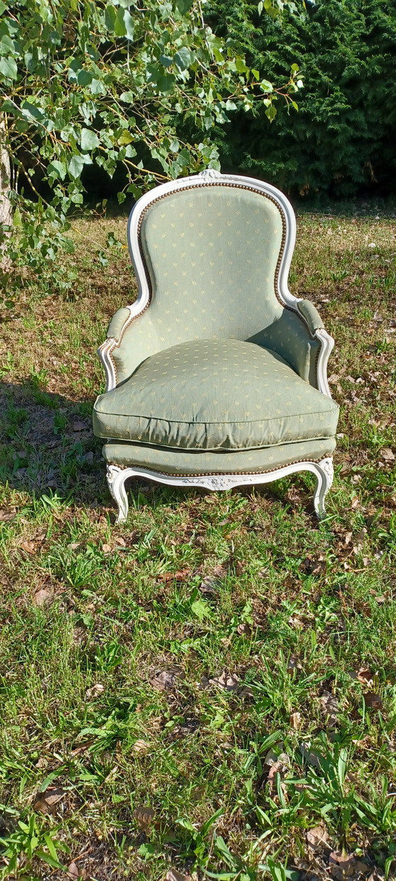 Voltaire Armchair / Louis XV Bergère (White & Green Patina) – Textile, Wood (photo 5 of 5)