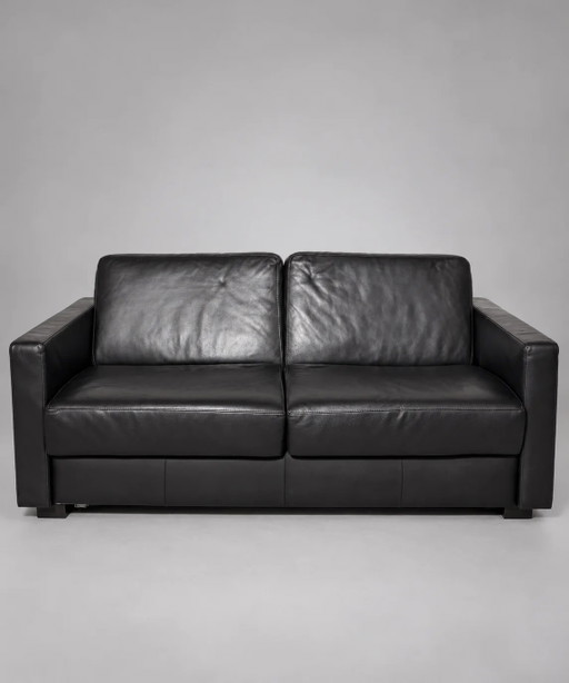 Schwarzes Leder 2-Sitzer Schlafsofa von Linea B