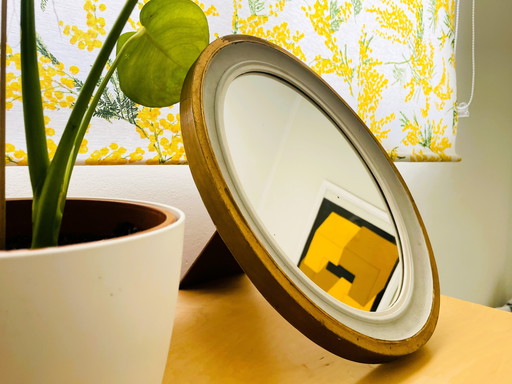 Vintage Oval Table Mirror with Wooden Frame