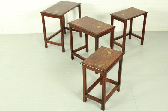 Tables gigognes en palissandre italien avec incrustations de cuivre – Tables d'appoint, Wood, Copper (photo 8 of 11)