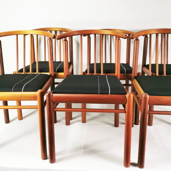 Set of 6 teak chairs, Mid-Century, Denmark, 1970s. – Dining chairs, Textile, Wood (photo 4 of 18)