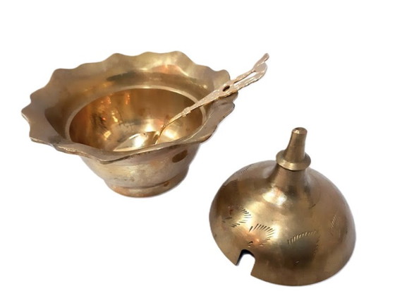 Image 1 of Vintage brass sugar bowl with spoon