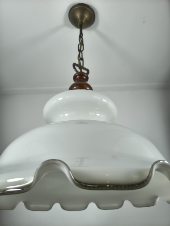 Image 1 of Antique pendant lamp with white opal glass – hand-blown shade, ca. 1920–1940