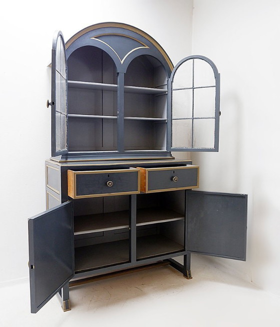 Image 1 of Vintage tweedelige kast van grijs gelakt hout - verkrijgbaar als set van twee (A)