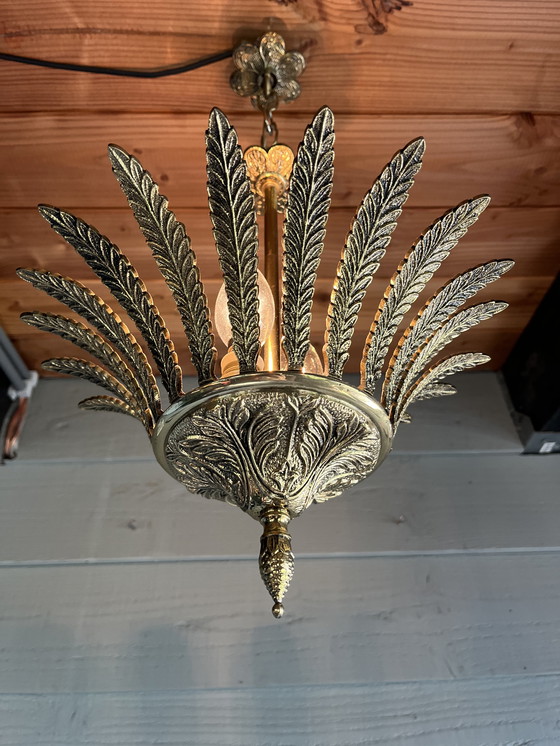 Image 1 of Lampada a sospensione vintage in ottone massiccio in stile maison jansen